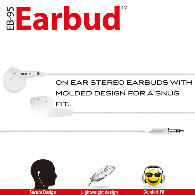 Maxell 190599 Dynamic Sound Wired Lightweight Extended Use Design Stereo Ear Bud - White (Value) - Image 4